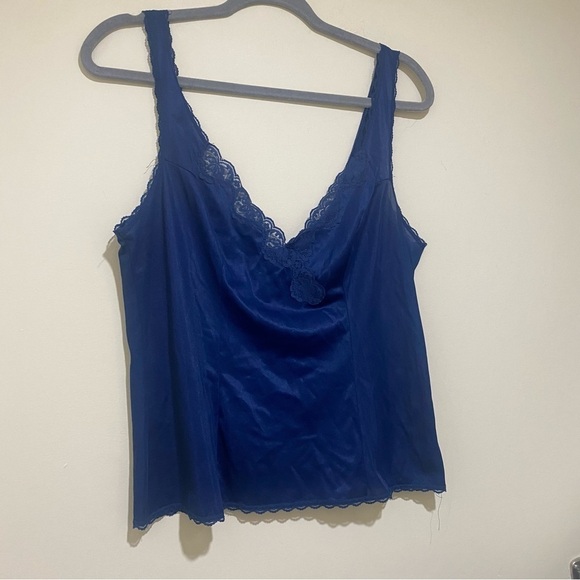 Vintage Womens Blue Lace Nylon Coquette Lingerie Tank Cami Kayser brand size 36 - Picture 4 of 12